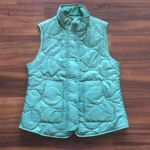 Croft & Barrow Sz PXS Green Classic Quilted Vest Fleece Lining Button Zip Pocket